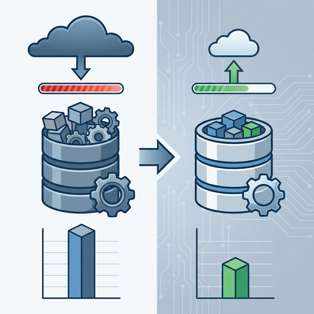 Sammenligning af database-størrelse før og efter optimering (grafisk visning)